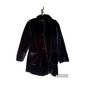 Oversized Outbrook Vintage Hooded Black Faux Fur Coat Small excellent condition
